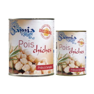 Deux formats de pois chiches en conserve Samia
